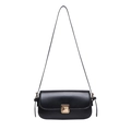 Minimalist black flap crossbody bag with a vintage square gold rotating lock closure - Black