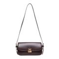 Classic dark brown square crossbody bag with sleek faux leather and gold metal buckle - Brown