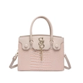 Borsa a mano beige rosa con stampa coccodrillo, logo in metallo oro e nappa - Cachi