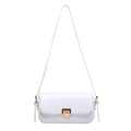 Minimalist white faux leather crossbody flap bag with a golden square twist lock - White