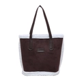 Borsa a secchiello marrone in finto scamosciato con rifiniture in pile bianco e pelle - Borsa Singola / Marrone