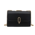 Piccola borsa quadrata minimalista in ecopelle nera con catena d'oro e fibbia ovale - Nero