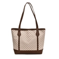 Sac cabas rétro en toile pour femme avec imprimé géométrique et finitions cuir - Blanc