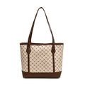Retro geometric flower tote bag in beige and brown leather for professional women - White Pattern 2