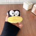 Detail of plush black duck phone socket holder with big eyes and yellow beak - Black Big Mouth Style