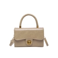 Chic beige crossbody square bag with a vintage gold circular twist lock and handle - Bag Only / Khaki