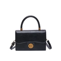 Classic black vintage crossbody bag with polished leather finish and bronze metal lock - Bag Only / Black