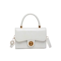 Elegant cream white faux leather handbag with gold twist lock and adjustable shoulder strap - Bag Only / White