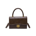 Structured dark brown vintage crossbody handbag with a round bronze twist lock - Brown