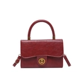 Vintage wine red flap crossbody bag with golden twist lock and pleated leather texture - Bag Only / Red