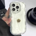 Detail of iPhone case with white glitter fluid texture and gold rose ornament - Creamy White Camellia Style / iPhone 7/8/SE 2020