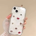 Dettaglio della cover per telefono di lusso con glitter e gemme preziose a mano - Bianco Crema Pietre Preziose Colorate / iPhone 7/8/SE 2020