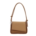 Classic tan square shoulder bag featuring unique woven texture flap and knot strap detail - Khaki