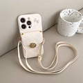 Detail view of cream quilted wallet phone case with rhinestone bow for iPhone 17 Pro Max - Apricot / iPhone 7/8/SE 2020