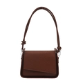 Brown woven flap shoulder bag with textured leather and knot detail rope strap on white back - Brown