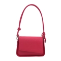 Minimalist fuchsia textured crossbody bag with woven flap and decorative knotted strap - Rose Red