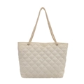 Bolso tote acolchado blanco roto con costuras de diamante y correas de cuerda gruesa - Blanco