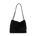 Borsa tote nera in morbido peluche con spalline sottili ideale per la stagione invernale - Nero senza Ciondolo