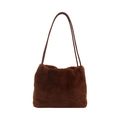 Borsa tote in peluche marrone scuro con pelliccia sintetica e spalline in pelle - Marrone