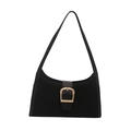 Sac sous le bras rétro en daim noir au design minimaliste avec boucle dorée élégante - Noir