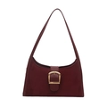 Sac sous les bras croissant en daim bordeaux vintage avec boucle dorée carrée - Rouge