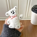 Dettaglio del supporto per telefono a orsetto di peluche bianco con fiocco rosa - Orsetto Testa Storta - Bianco - Fiocco di Strass