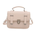 Creamy white minimalist leather small square bag with silver metal buckle and top handle - White