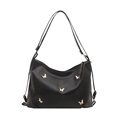 Sac fourre-tout élégant en cuir PU noir avec accents papillon dorés et bandoulières - Noir