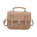 Retro camel beige PU leather messenger bag with top handle and adjustable shoulder strap - Khaki