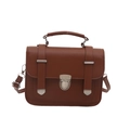 Caramel retro square crossbody bag with silver buckle and top handle in minimalist style - Brown