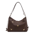 Sac bandoulière marron foncé avec détails papillon dorés et texture cuir chic - Marron