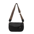 Borsa a tracolla retrò nera con ampia tracolla geometrica ed etichetta moda - Nero