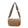 Borsa in pelle PU marrone con ampia tracolla intrecciata stile boho e fibbie dorate - Cachi