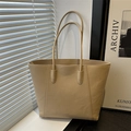 Minimalist khaki pebble leather tote bag with dual shoulder straps for daily commuting - Khaki