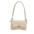 Minimalist cream white leather underarm bag with signature curved base and gold buckle - White
