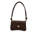Dark brown faux leather baguette bag with curved bottom and gold buckle detail - Brown