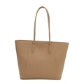Grande borsa tote minimalista in pelle color cammello mostrata in vista frontale piatta - Cachi