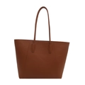 Grande borsa tote marrone caramello con trama a grana e tracolle lunghe e sottili - Marrone