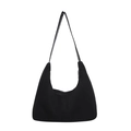 Minimalistische schwarze Halbmond-Schultertasche aus Nylon mit Lederriemen-Detail - Schwarz