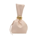 Borsa a secchiello plissettata beige minimalista con grande chiusura dorata - Bianco