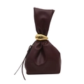 Borsa a secchiello minimalista in pelle bordeaux con pieghe e manico in metallo oro - Borgogna