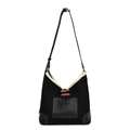 Borsa a spalla vintage nera con bordo in pile crema e chiusura con bottone in corno - Nero