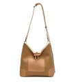 Borsa tote in velluto a coste kaki con finiture in peluche e spalline in pelle - Cachi