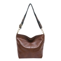 Borsa a secchiello vintage in pelle PU marrone con tracolla jacquard e finiture oro - Marrone