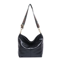 Borsa a secchiello retrò nera con ampia tracolla stile etnico in pelle lucida - Nero