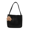 Retro black faux leather shoulder bag with plush star charm on a clean white background - Bag Only / Black