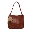 Retro deep brown tote bag with vintage cloud texture and yellow star plush pendant - Bag Only / Brown
