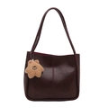 Deep reddish brown faux leather tote bag with shoulder straps and cute star pendant - Bag Only / Brown