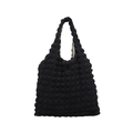 Minimalist black puff tote bag with popcorn texture and soft shoulder handle - Black