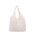 White textured bubble tote bag with floral aesthetic and spacious minimalist design - White